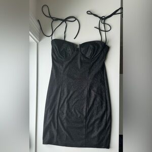 Lucy in the Sky sparkly black mini dress. Tie ribbon sleeve. Size S. Never worn.